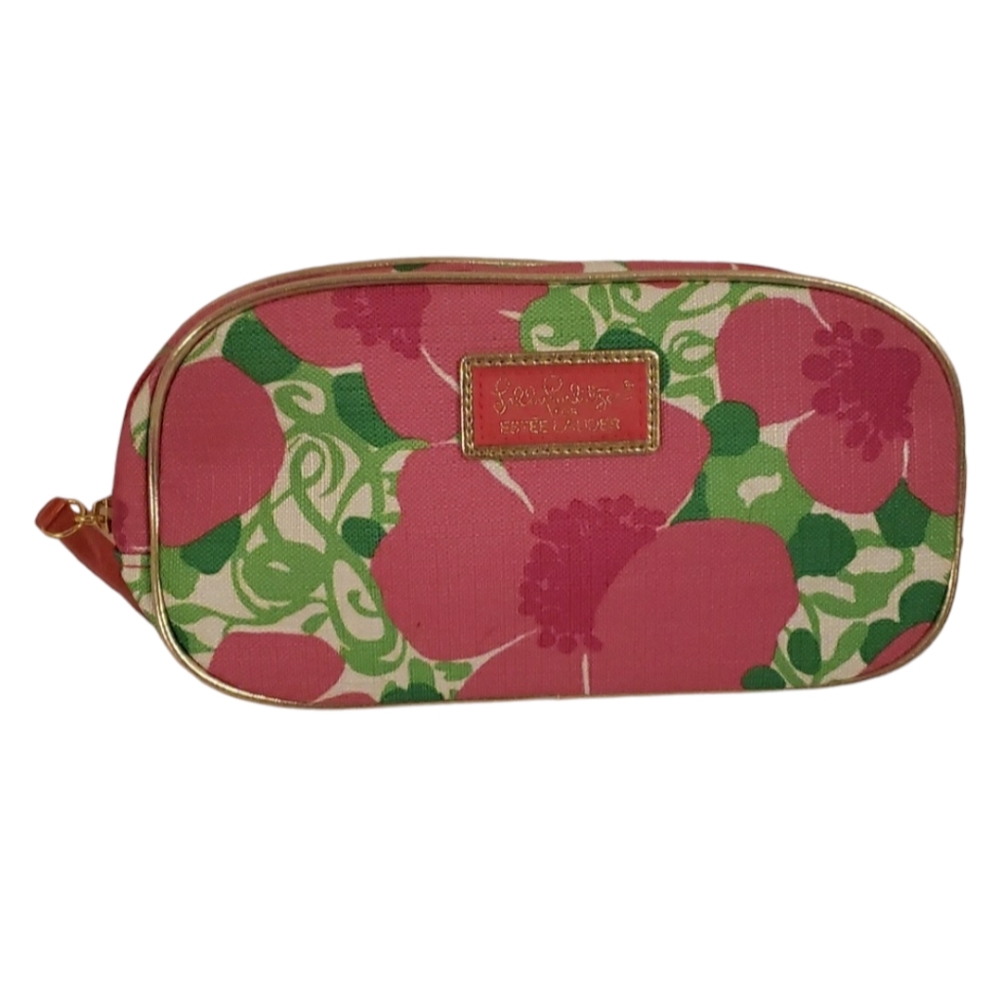 Lilly Pulitzer  Estée Lauder ‎ Large Pink & Green Floral Cosmetic Makeup Bag